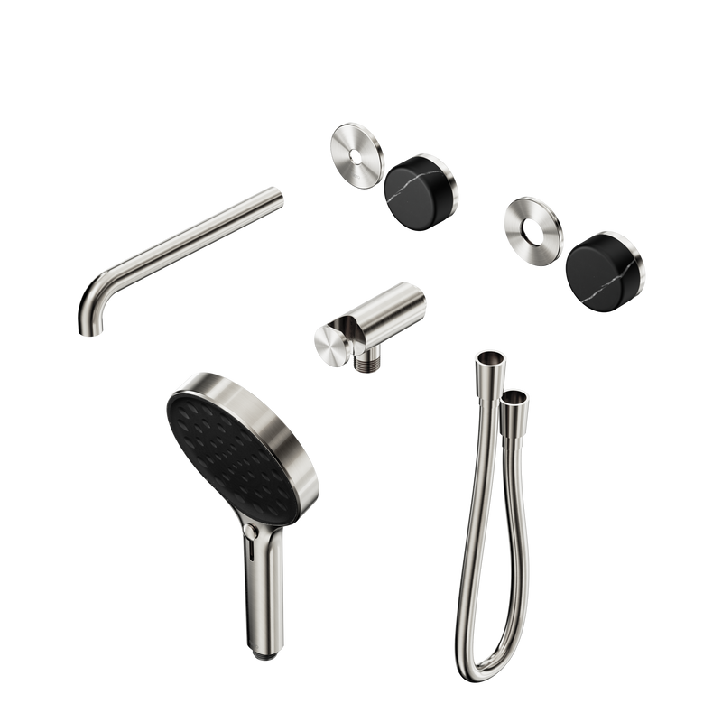 Serenity Progressive Shower System With Spout With Marquina Black Handle And Serenity Hand Shower Trim Kit Only Brushed Nickel