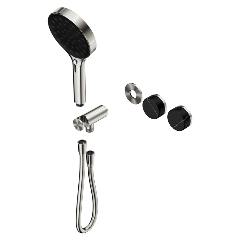 Serenity Progressive Shower System With Marquina Black Handle And Serenity Hand Shower Trim Kit Only Brushed Nickel