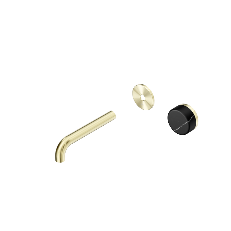 Serenity Progressive Wall Basin Mixer 160mm Spout With Marquina Black Handle Trim Kit Only Brushed Gold