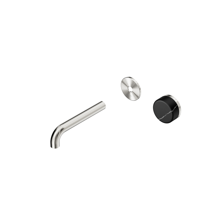 Serenity Progressive Wall Basin Mixer 160mm Spout With Marquina Black Handle Trim Kit Only Brushed Nickel