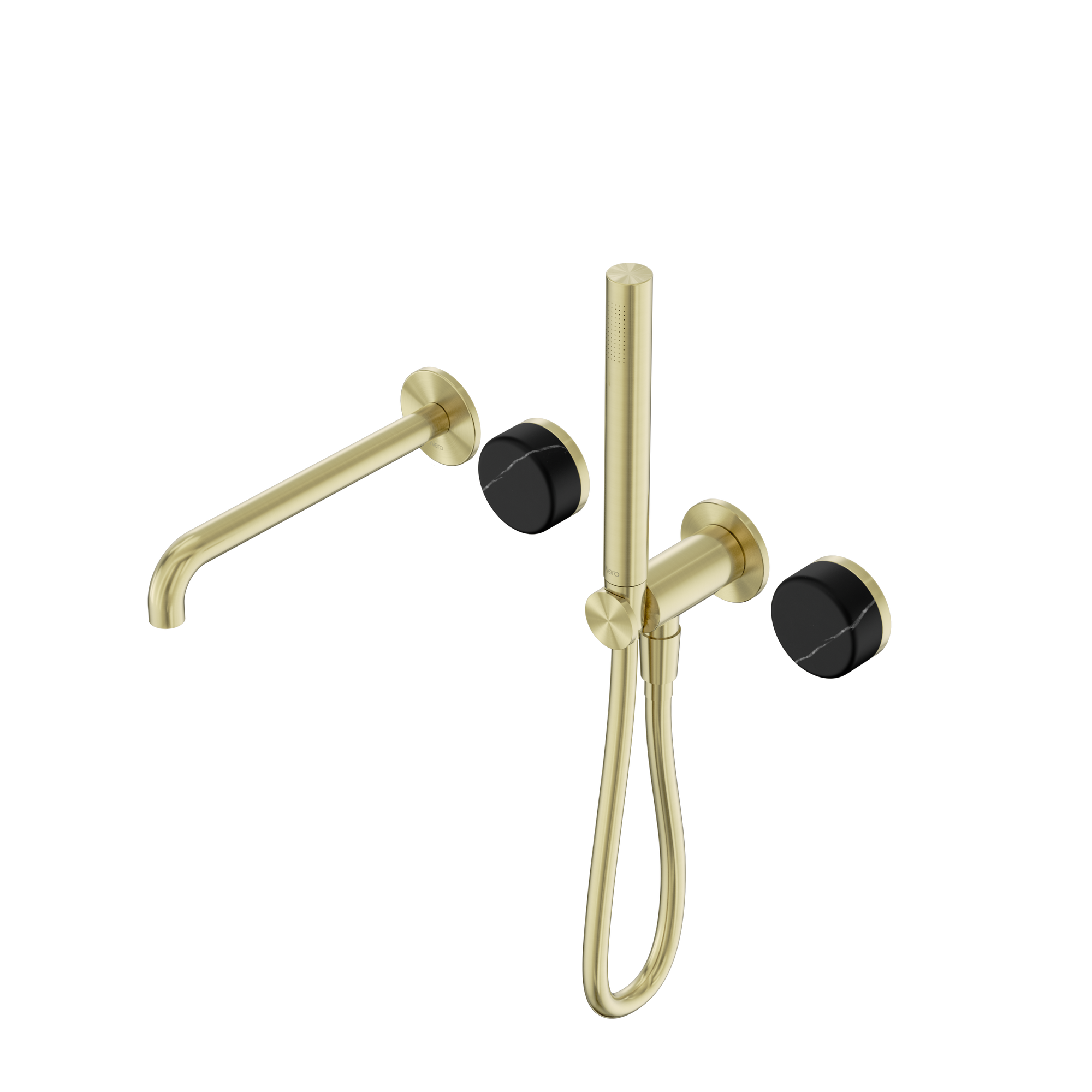 Serenity Progressive Shower System With Spout With Marquina Black Handle And Slim Shower Brushed Gold