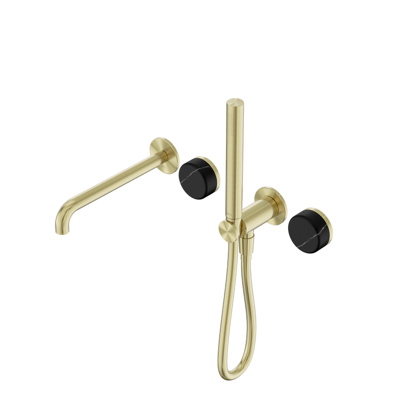 Serenity Progressive Shower System With Spout With Marquina Black Handle And Slim Shower Brushed Gold