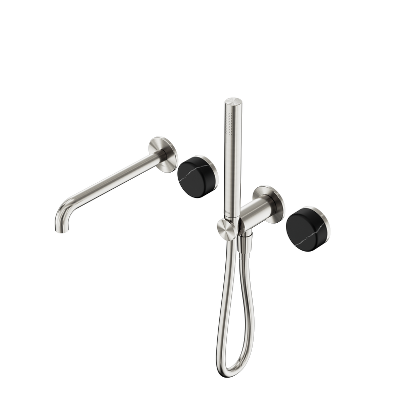 Serenity Progressive Shower System With Spout With Marquina Black Handle And Slim Shower Brushed Nickel