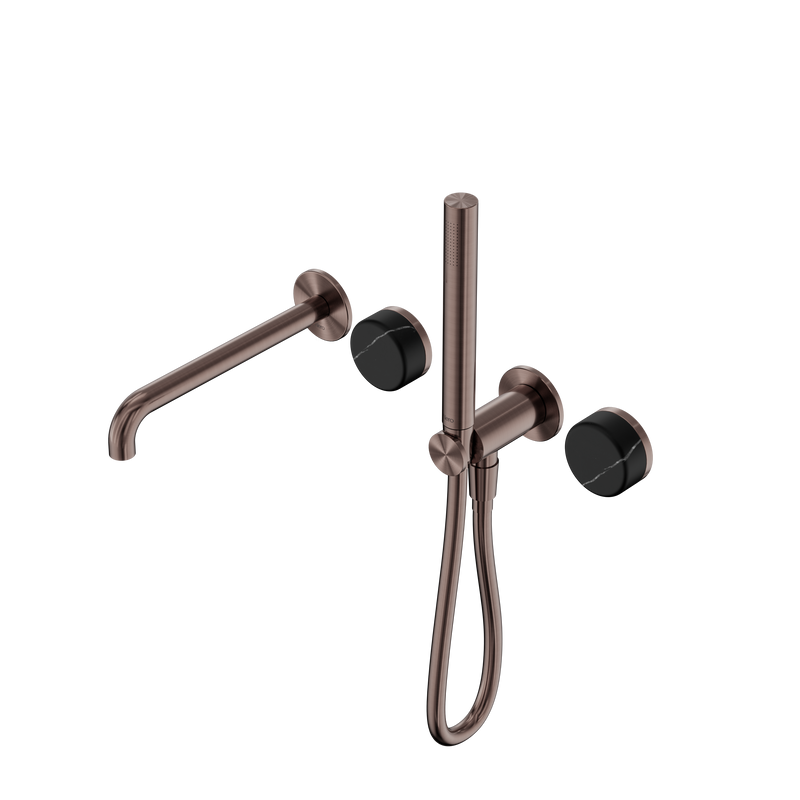 Serenity Progressive Shower System With Spout With Marquina Black Handle And Slim Shower Brushed Bronze