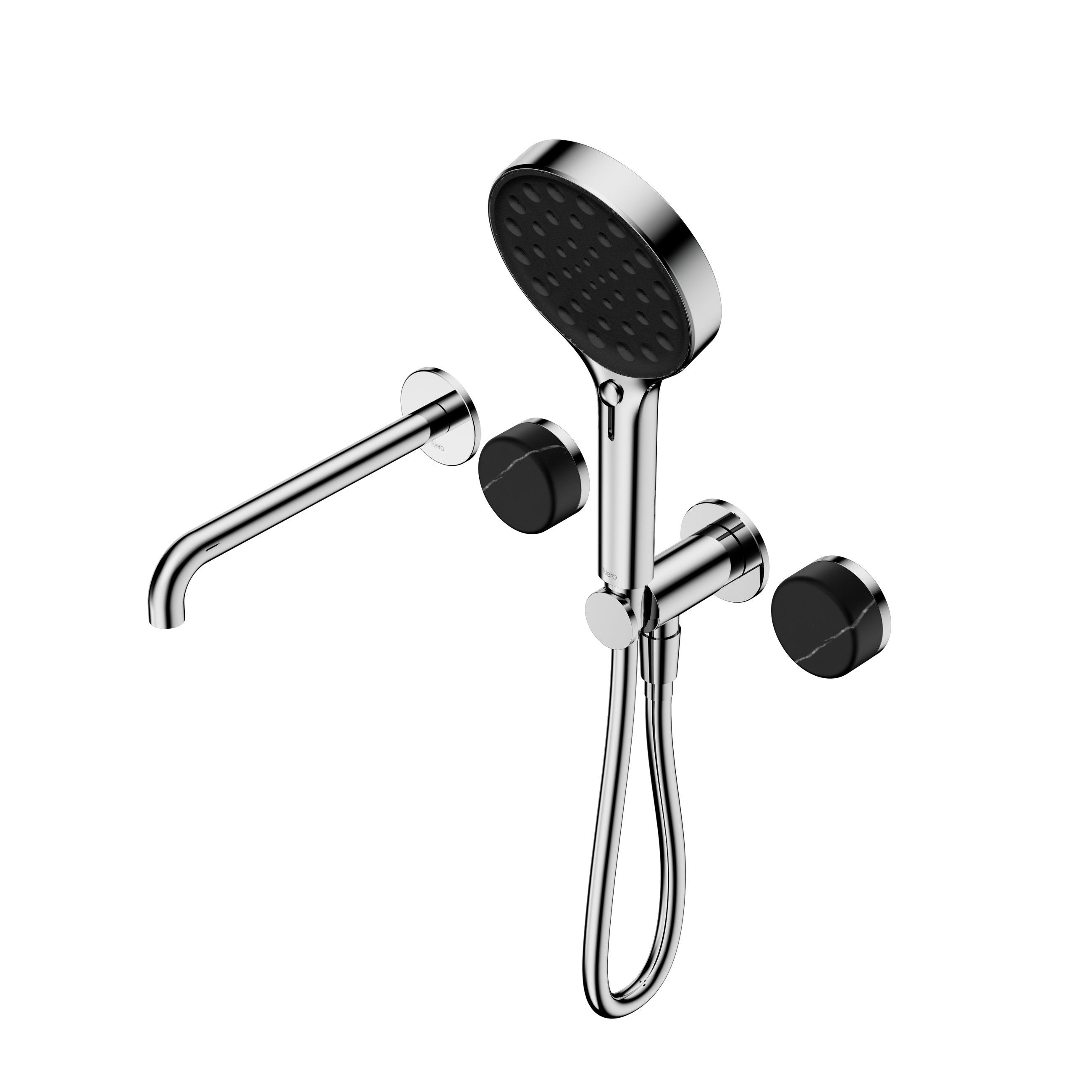 Serenity Progressive Shower System With Spout With Marquina Black Handle And Serenity Hand Shower Chrome