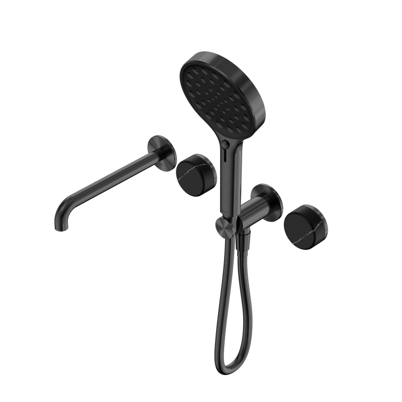 Serenity Progressive Shower System With Spout With Marquina Black Handle And Serenity Hand Shower Gun Metal