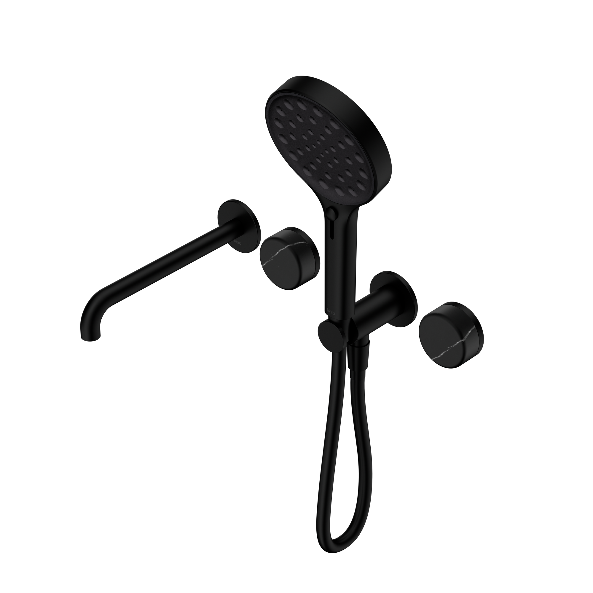 Serenity Progressive Shower System With Spout With Marquina Black Handle And Serenity Hand Shower Matte Black