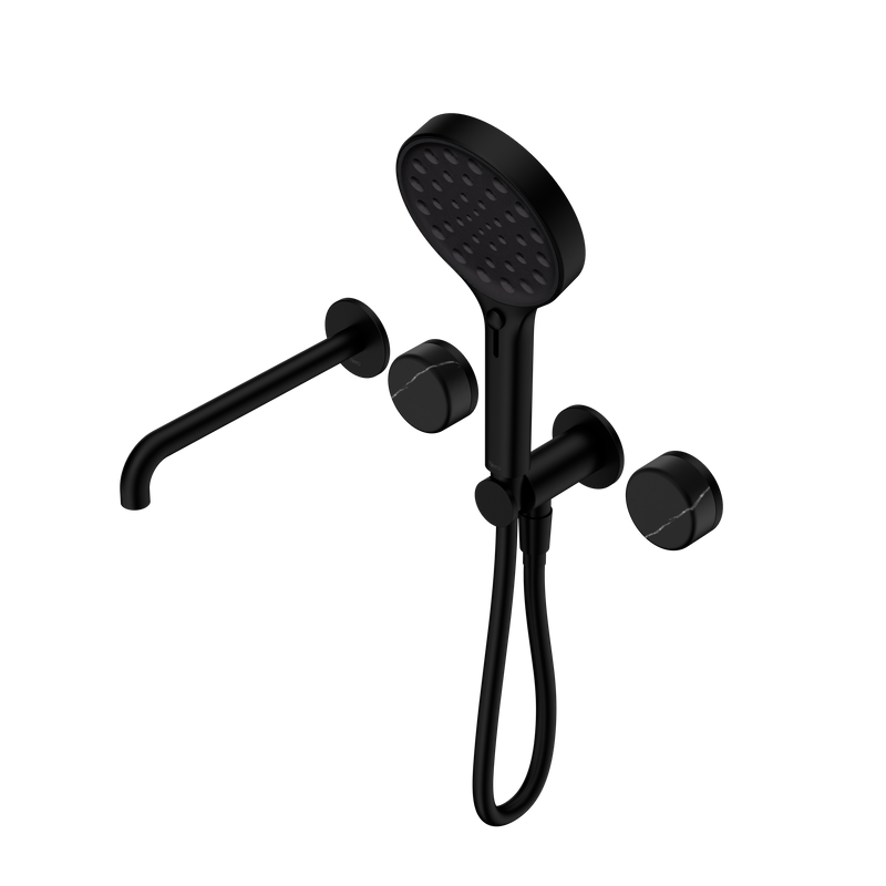 Serenity Progressive Shower System With Spout With Marquina Black Handle And Serenity Hand Shower Matte Black