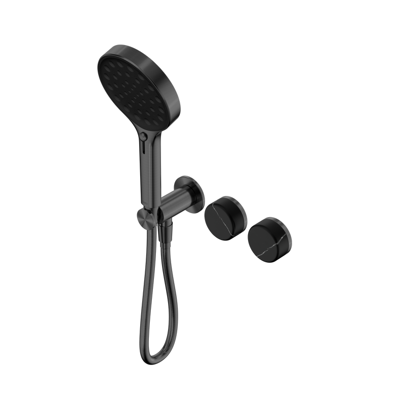 Serenity Progressive Shower System With Marquina Black Handle And Serenity Hand Shower Gun Metal