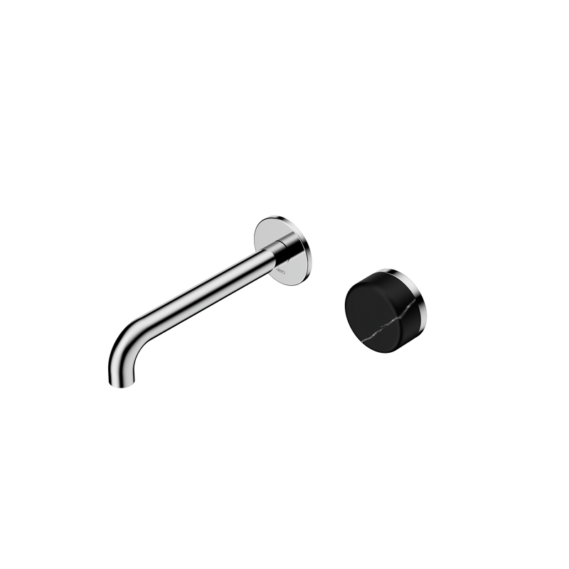 Serenity Progressive Wall Basin Mixer 185mm Spout With Marquina Black Handle Chrome