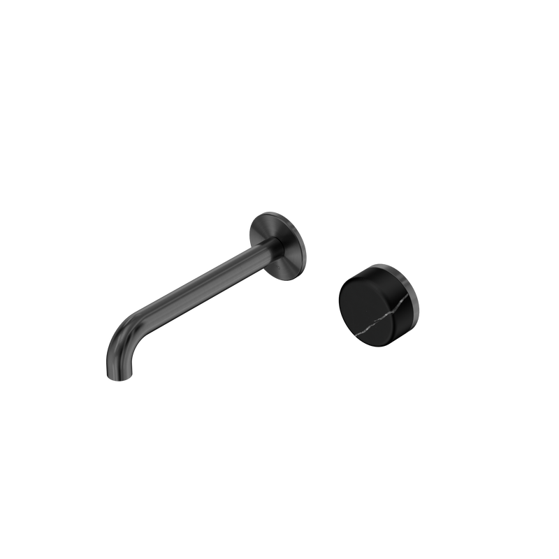 Serenity Progressive Wall Basin Mixer 185mm Spout With Marquina Black Handle Gun Metal