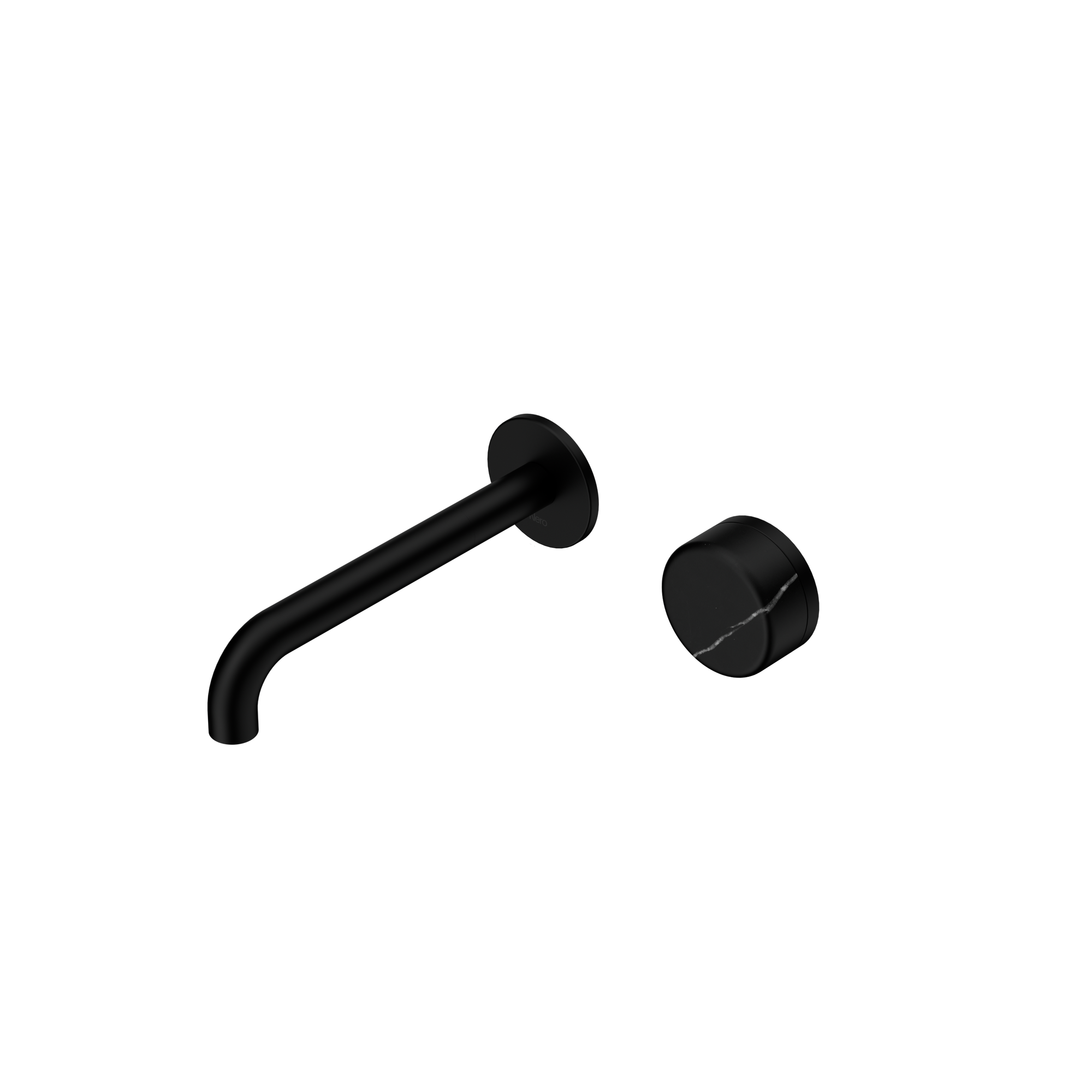 Serenity Progressive Wall Basin Mixer 185mm Spout With Marquina Black Handle Matte Black