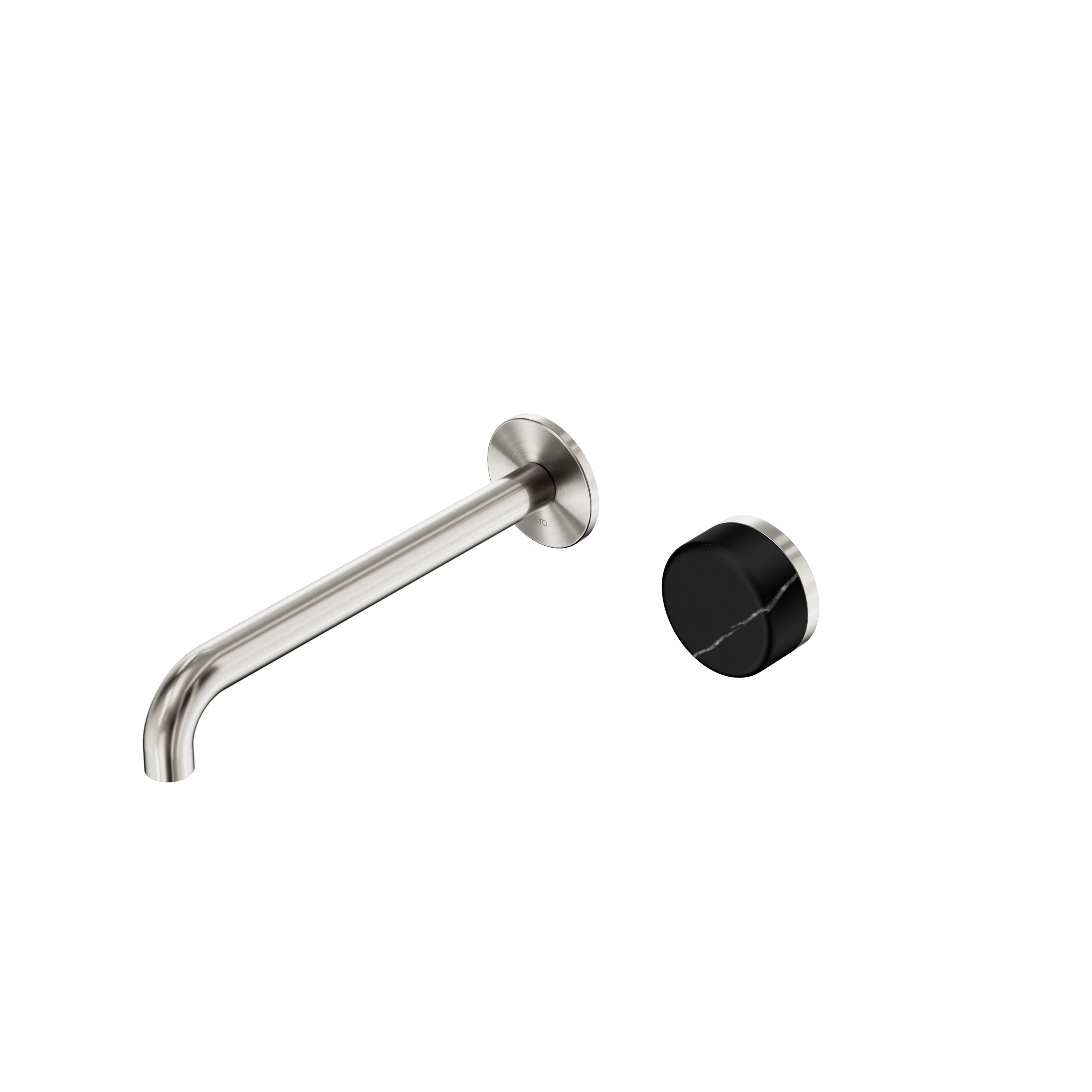 Serenity Progressive Wall Basin Mixer 220mm Spout With Marquina Black Handle Brushed Nickel