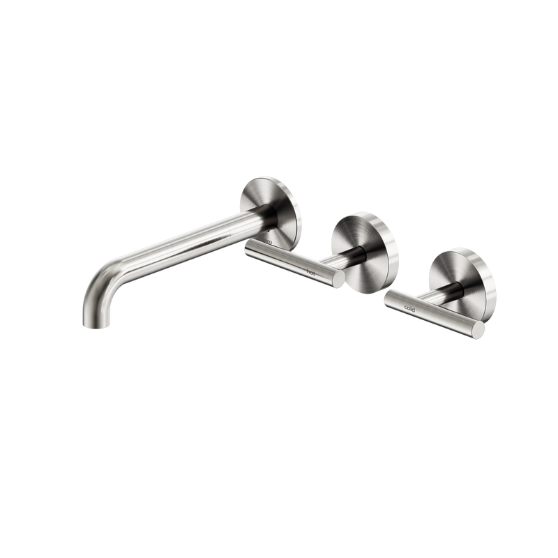 Mecca Lever Wall Basin/Bath Set 185mm Offset Spout Brushed Nickel