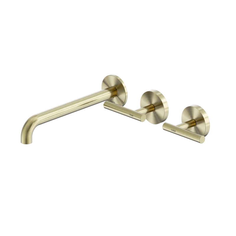 Mecca Lever Wall Basin/Bath Set 220mm Offset Spout Brushed Gold