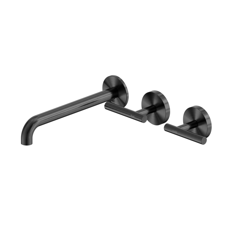 Mecca Lever Wall Basin/Bath Set 220mm Offset Spout Gun Metal