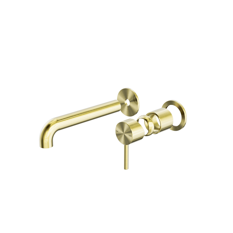 Zen SS316L Wall Basin/Bath Mixer Separate Back Plate 185mm Spout Trim Kits Only Brushed Gold