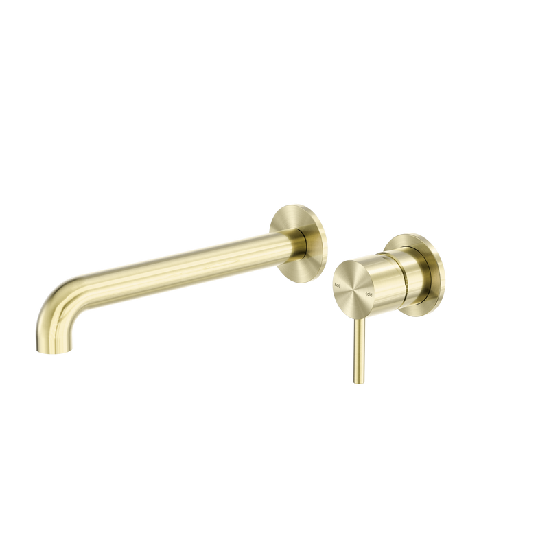 Zen SS316L Wall Basin/Bath Mixer Separate Back Plate 230mm Spout Brushed Gold