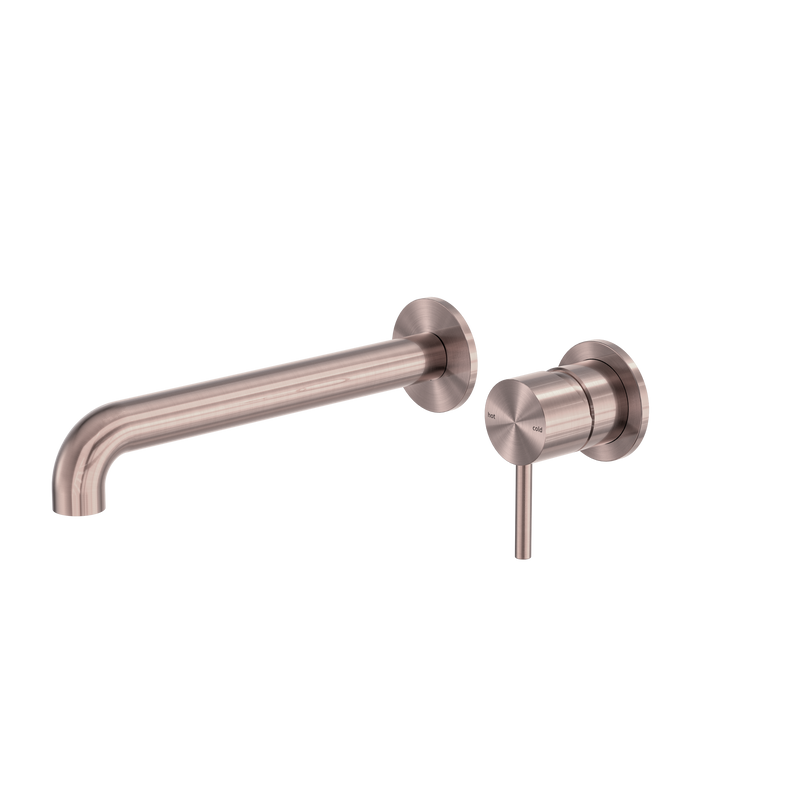 Zen SS316L Wall Basin/Bath Mixer Separate Back Plate 230mm Spout Brushed Bronze