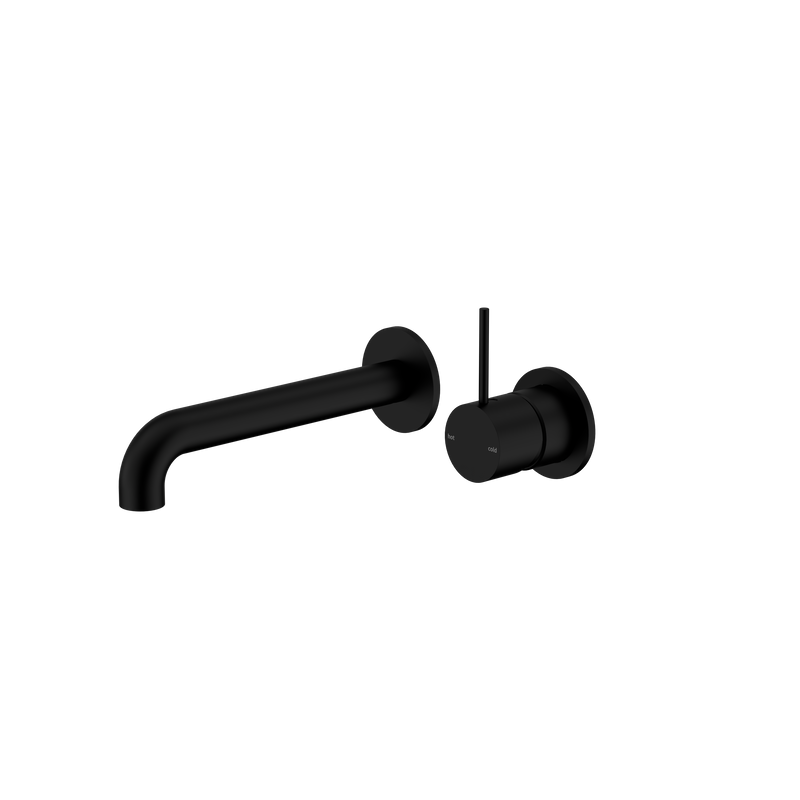 Mecca Wall Basin/Bath Mixer Separate Back Plate Handle Up 160mm Matte Black