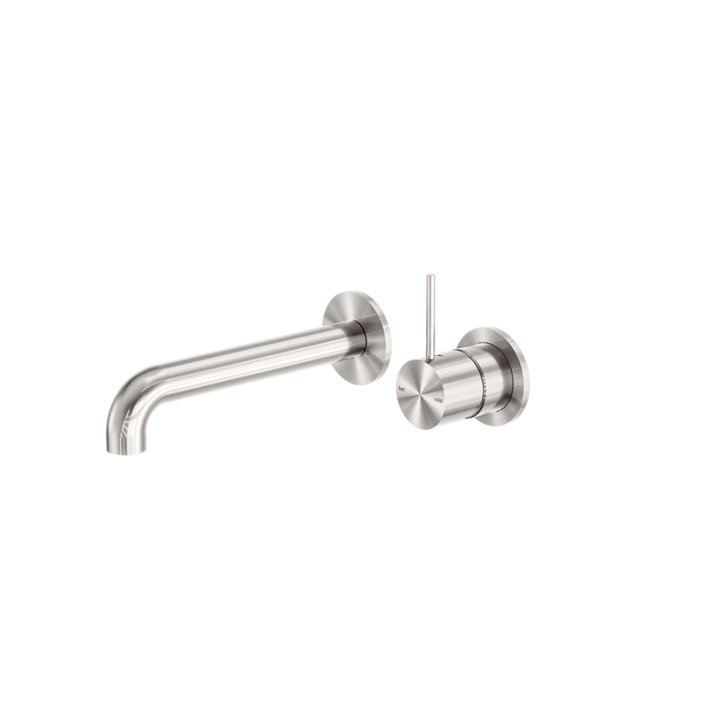 Mecca Wall Basin/Bath Mixer Separate Back Plate Handle Up 185mm Brushed Nickel