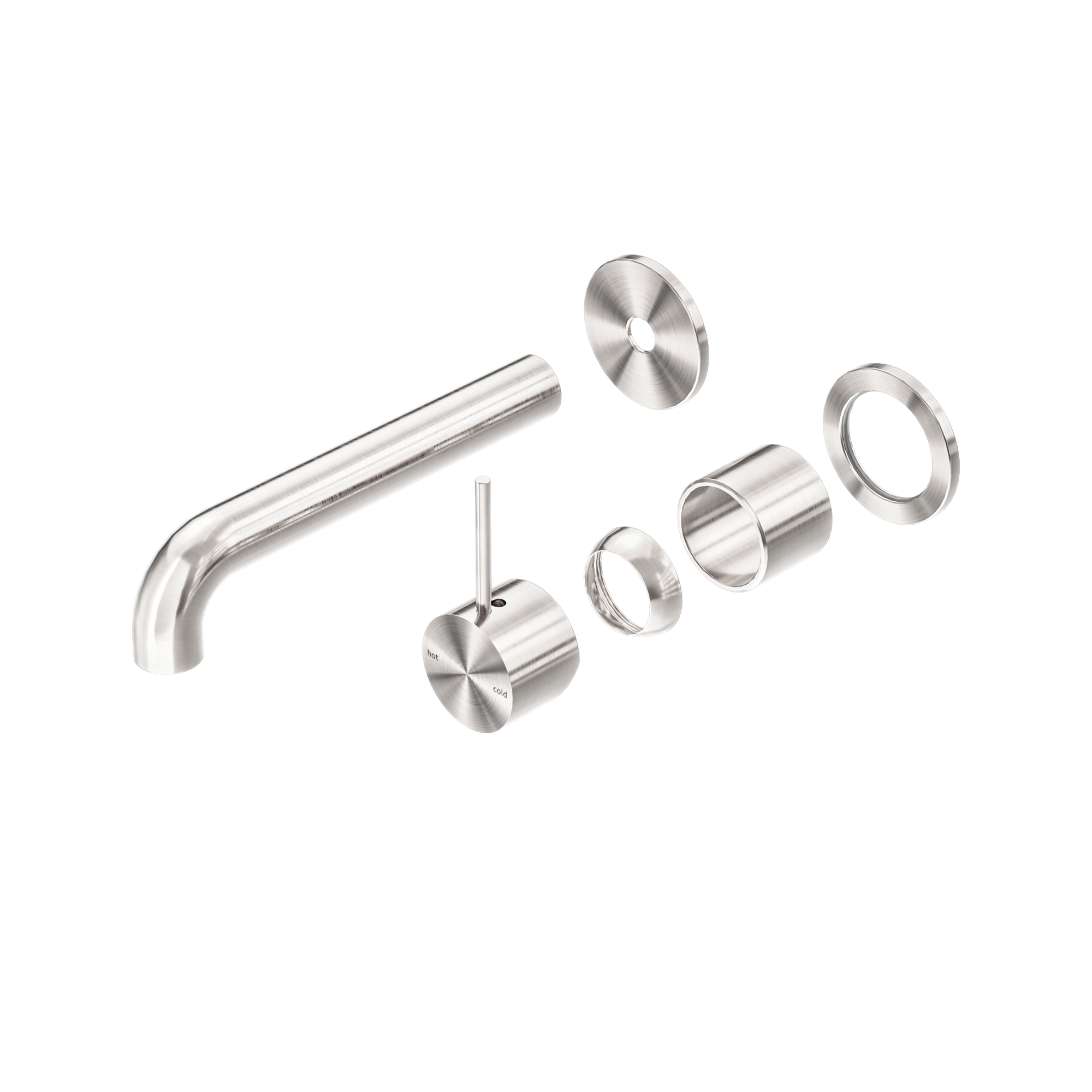 Mecca Wall Basin/Bath Mixer Separate Back Plate Handle Up 185mm Trim Kits Only Brushed Nickel