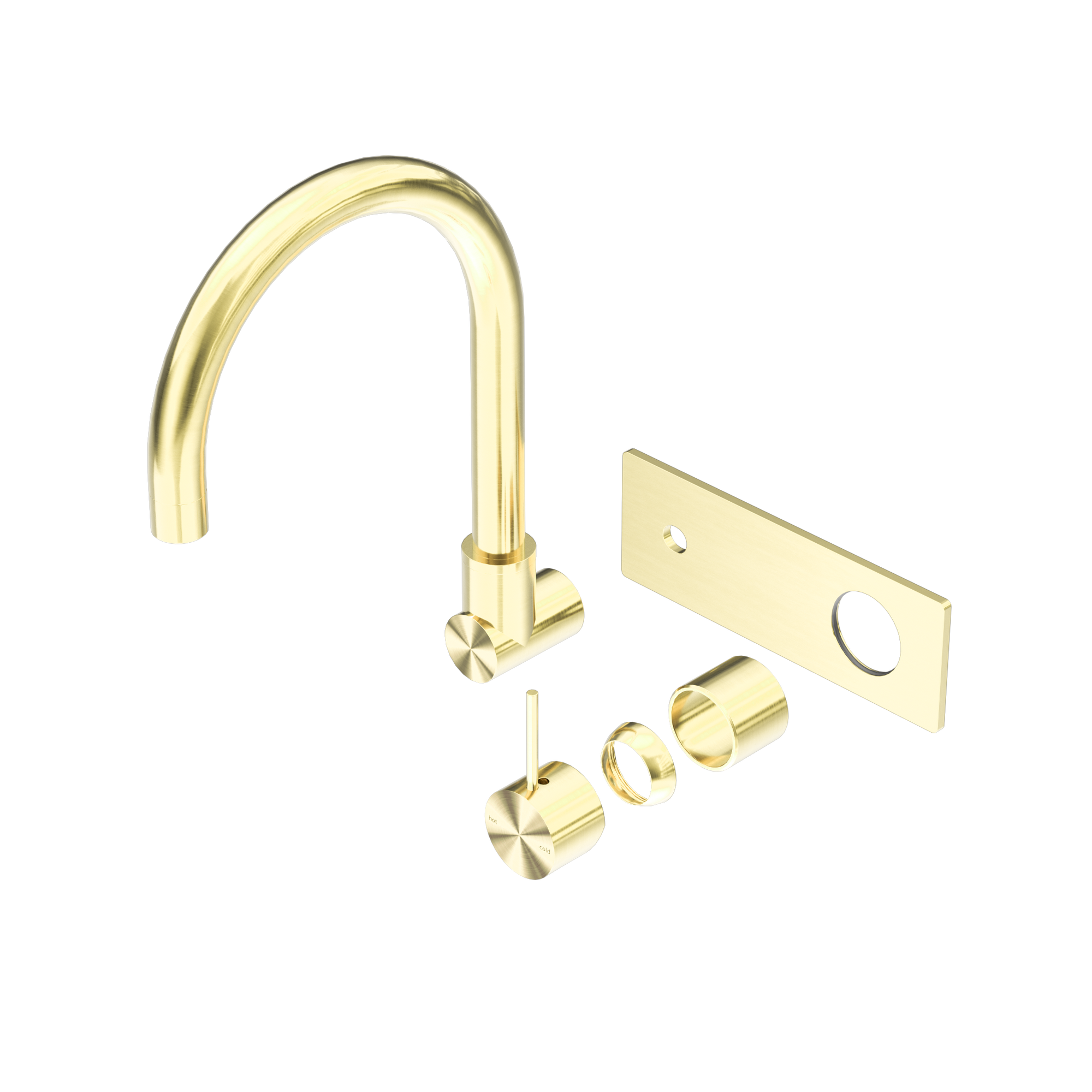 Mecca Wall Basin/Bath Mixer Swivel Spout Handle Up Trim Kits Only Brushed Gold