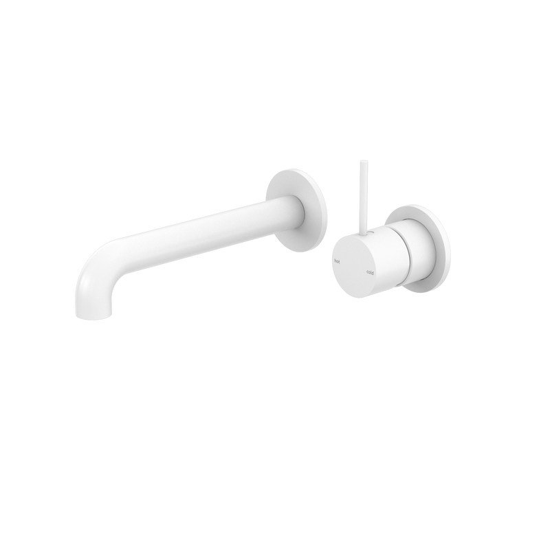 Mecca Wall Basin/Bath Mixer Separate Back Plate Handle Up 160mm Matte White