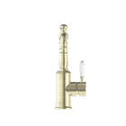 York Basin Mixer With White Porcelain Lever Aged Brass