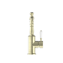 York Basin Mixer With White Porcelain Lever Aged Brass