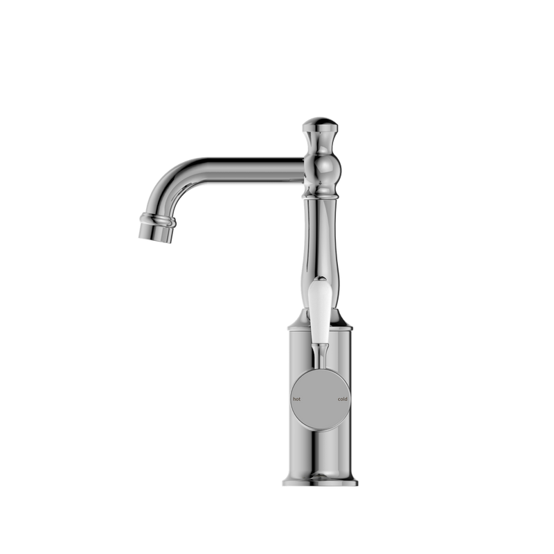 York Basin Mixer With White Porcelain Lever Chrome