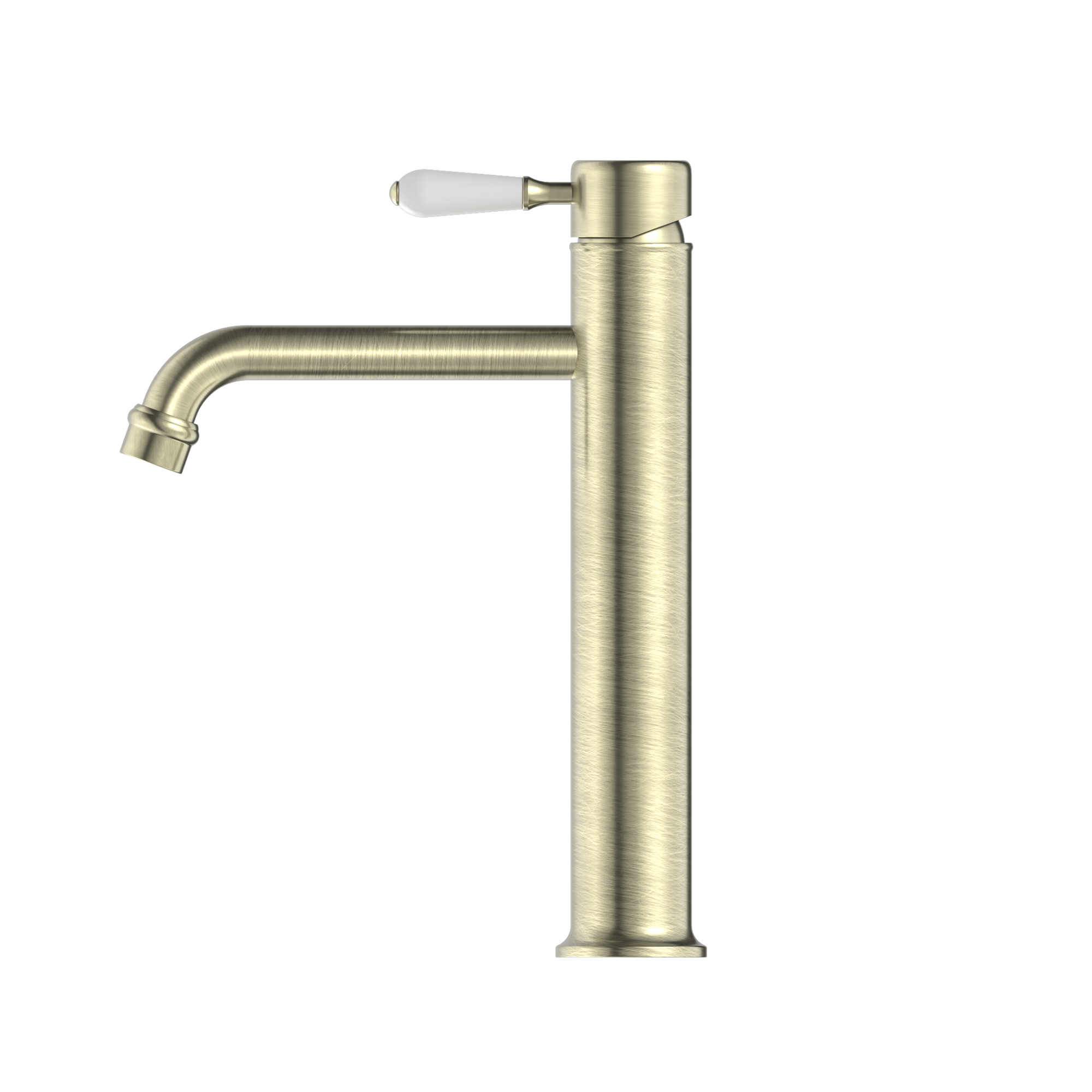 York Straight Tall Basin Mixer With White Porcelain Lever Aged Brass