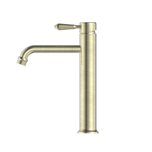York Straight Tall Basin Mixer With Metal Lever Aged Brass