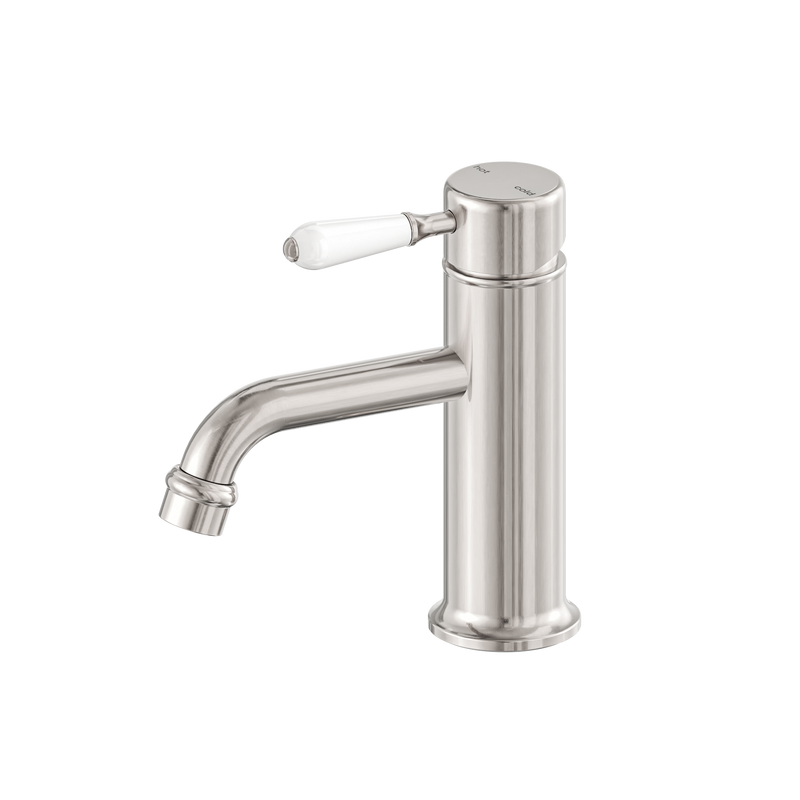 York Straight Basin Mixer With White Porcelain Lever