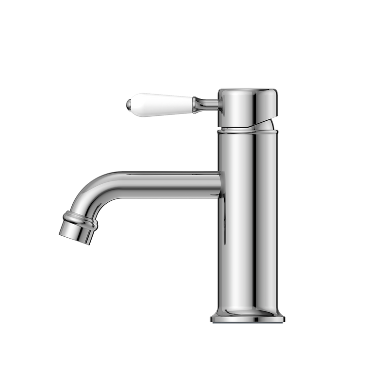 York Straight Basin Mixer With White Porcelain Lever Chrome