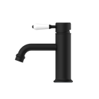 York Straight Basin Mixer With White Porcelain Lever Matte Black