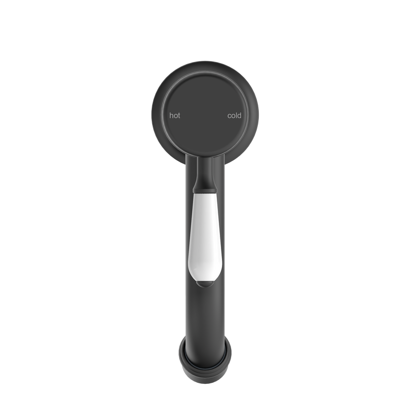 York Straight Basin Mixer With White Porcelain Lever Matte Black