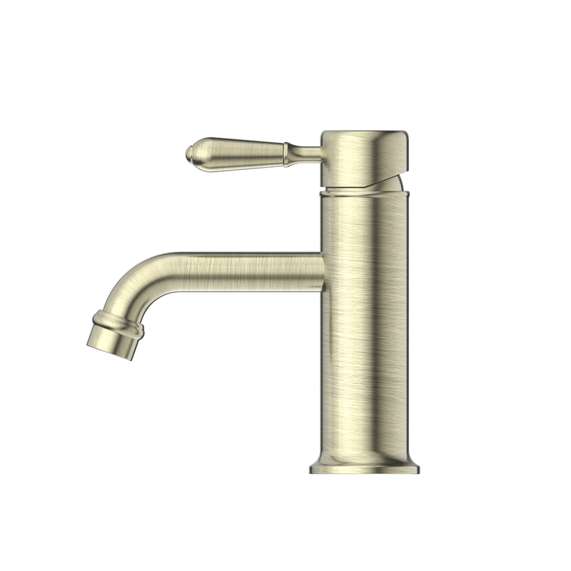 York Straight Basin Mixer With Metal Lever Aged Brass