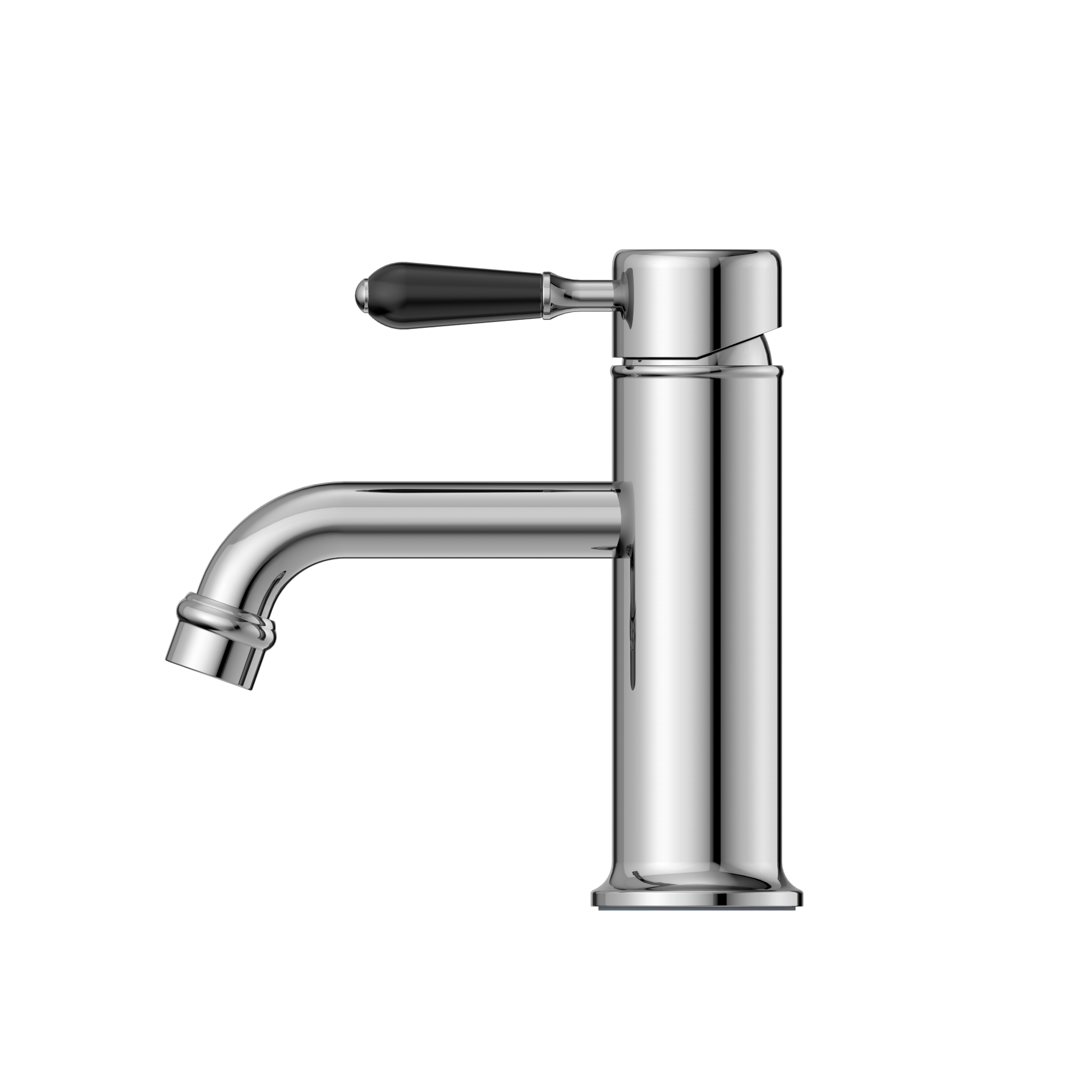 York Straight Basin Mixer With Black Porcelain Lever Chrome