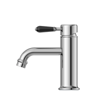 York Straight Basin Mixer With Black Porcelain Lever Chrome