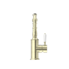 York Basin Mixer Hook Spout With White Porcelain Lever Aged Brass