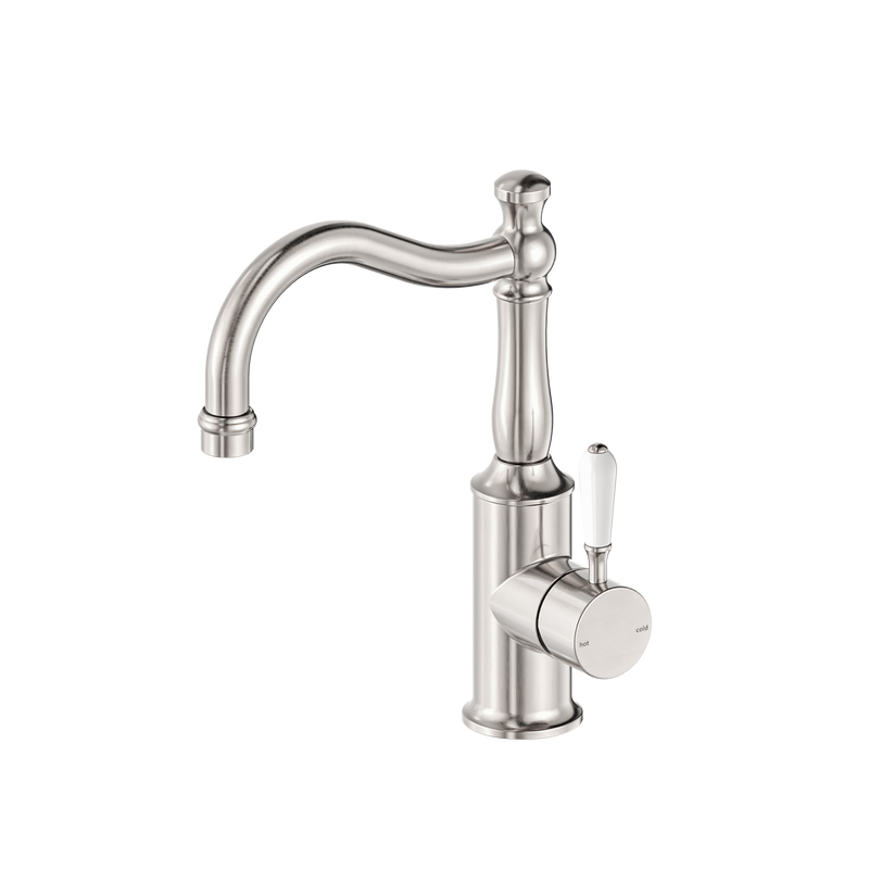 York Basin Mixer Hook Spout With White Porcelain Lever