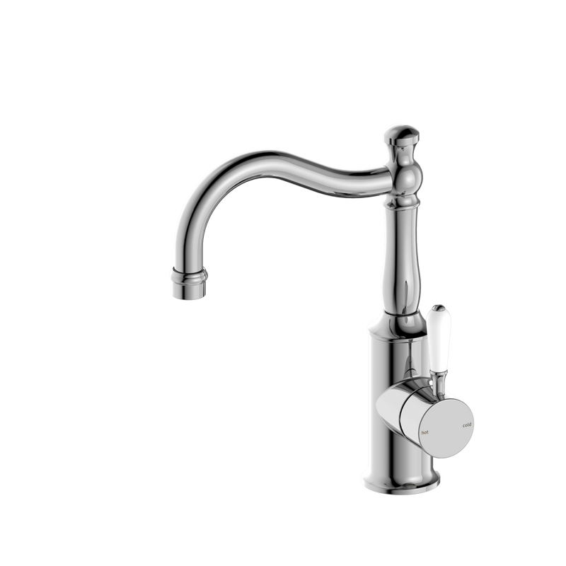 York Basin Mixer Hook Spout With White Porcelain Lever