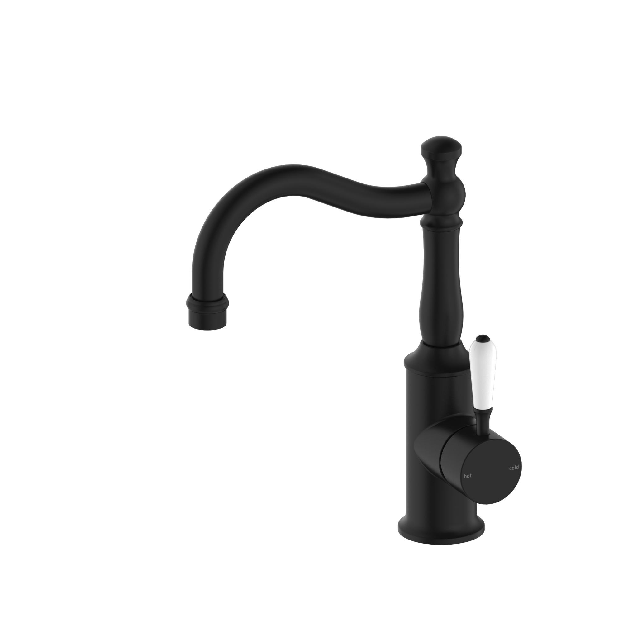 York Basin Mixer Hook Spout With White Porcelain Lever Matte Black
