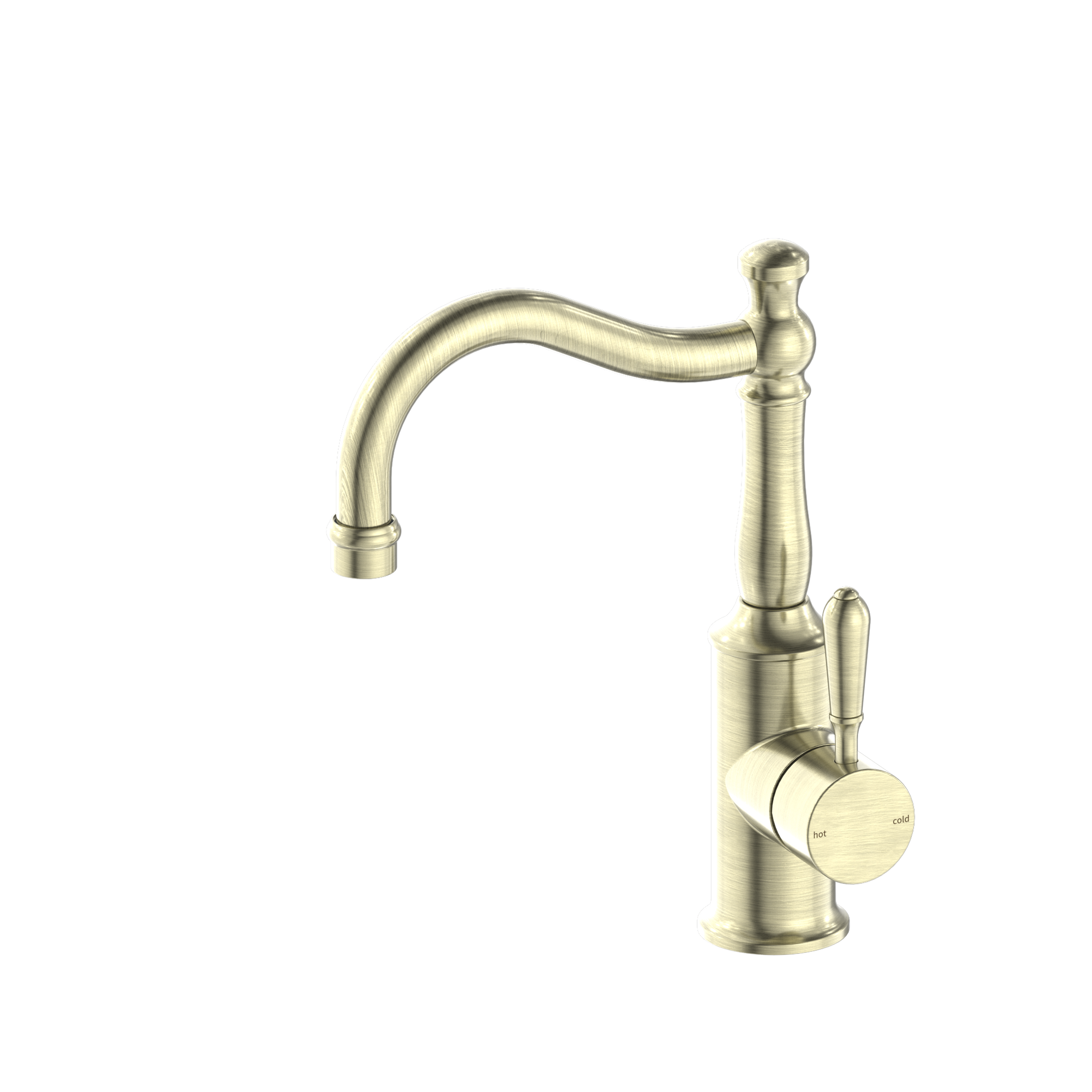 York Basin Mixer Hook Spout With Metal Lever Aged Brass