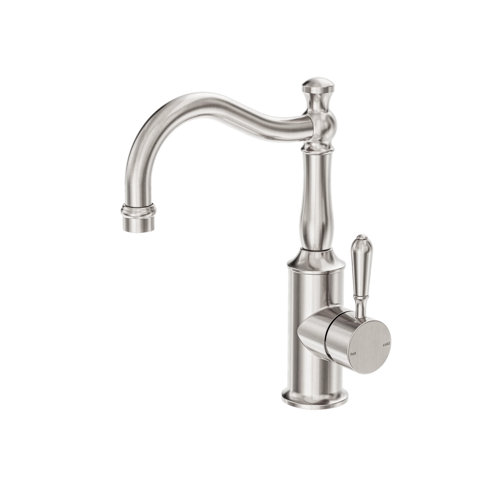 York Basin Mixer Hook Spout With Metal Lever Brushed Nickel
