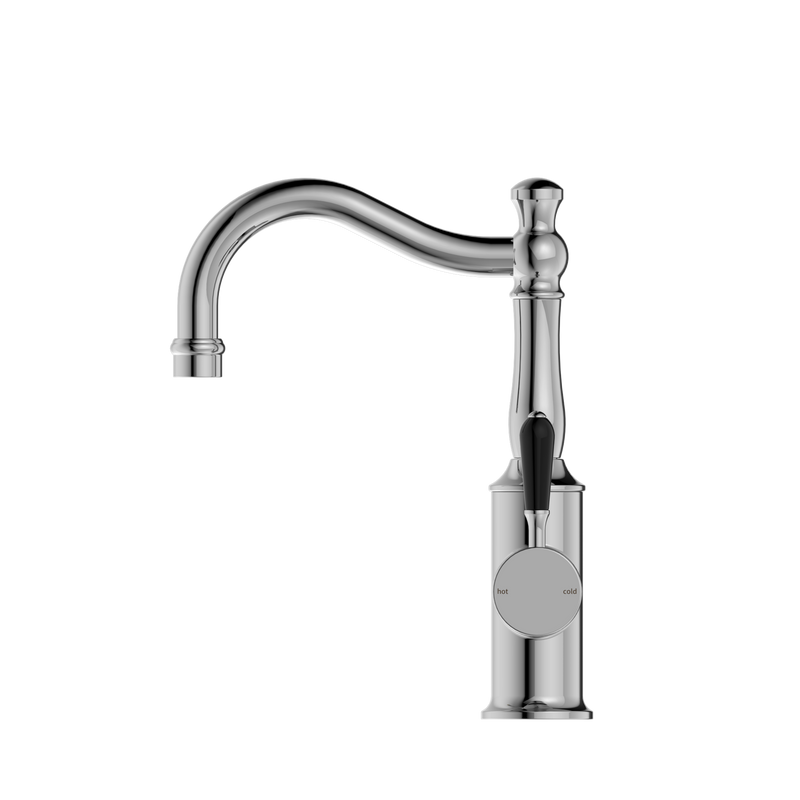York Basin Mixer Hook Spout With Black Porcelain Lever
