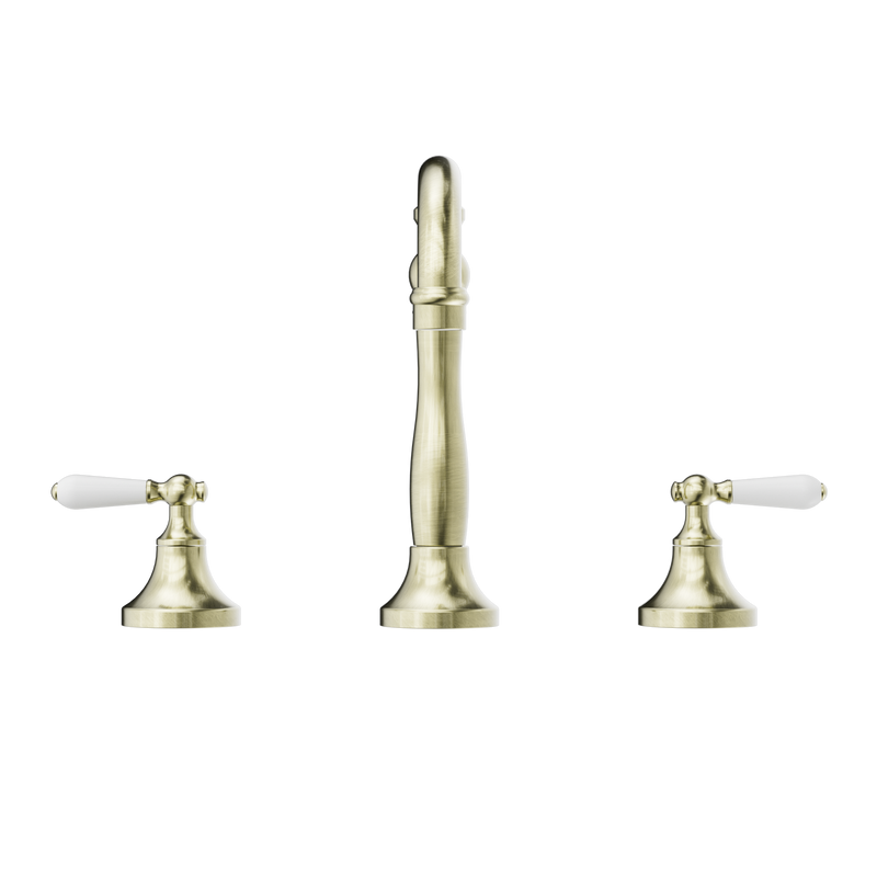York Basin Set With White Porcelain Lever Aged Brass
