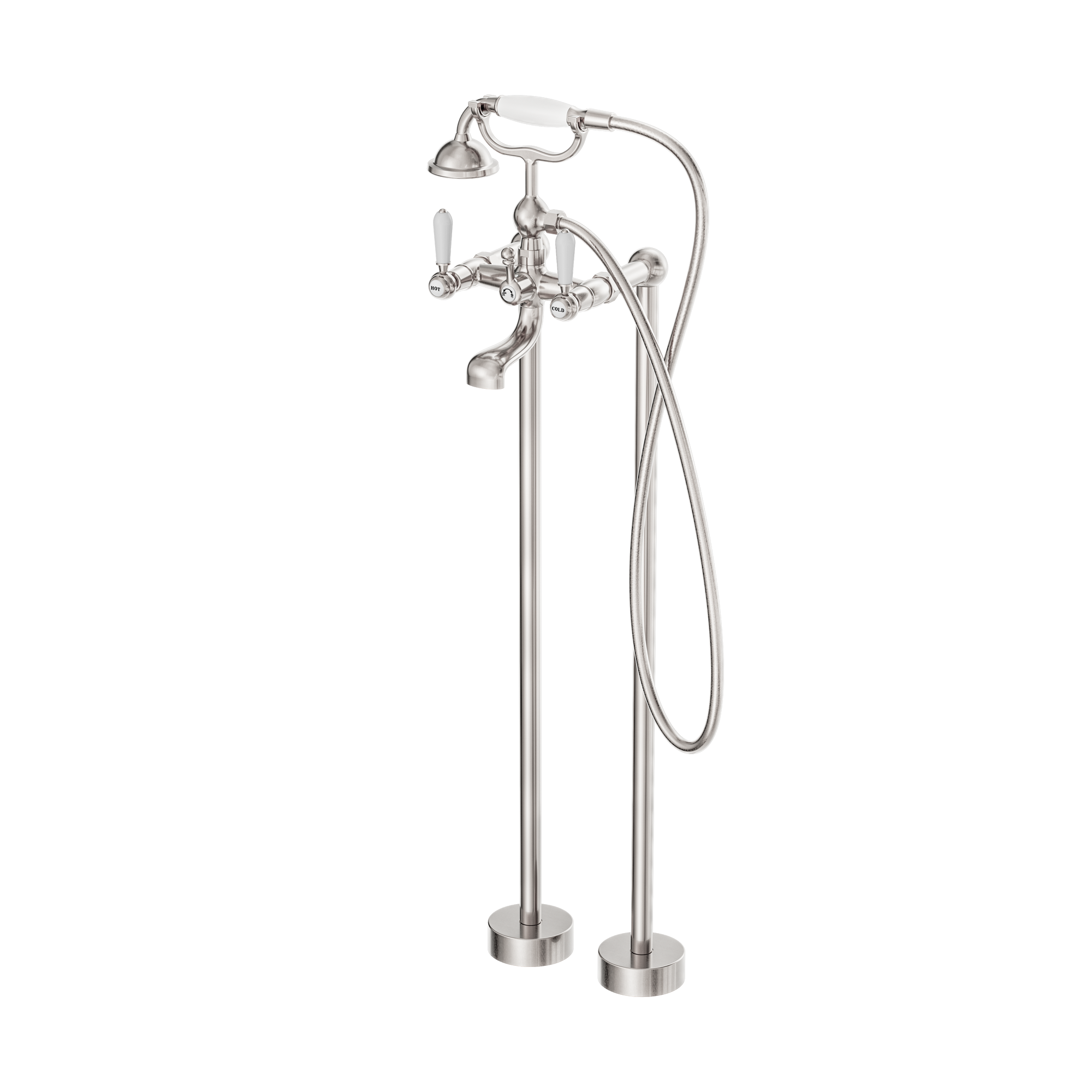 York Freestanding Bath Set With White Porcelain Hand Shower