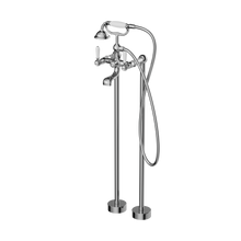 York Freestanding Bath Set With White Porcelain Hand Shower